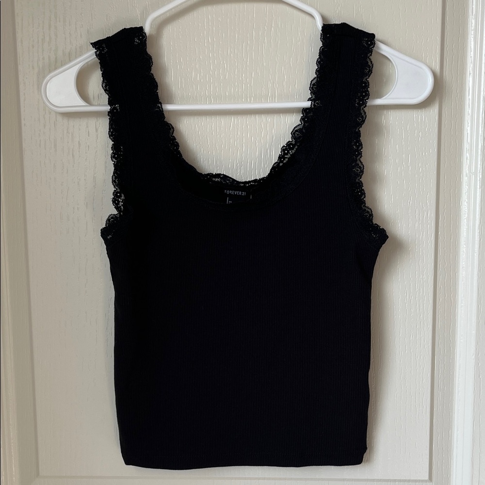 NWT Forever 21 Black Lace-Edged Tank Top